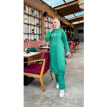 Bwest Uzun Tunik Kapşonlu Kenardan Yırtmaçlı Ikili Spor Takım - 3034 - Benetton Yeşil
