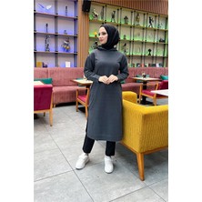 Bwest Atlas Kapşonlu Uzun Sade Basic Sweatshirt - 3007 - Antrasit