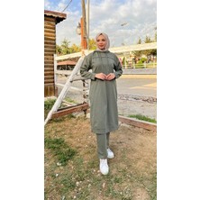 Bwest Uzun Tunik Kapşonlu Kenardan Yırtmaçlı Ikili Spor Takım - 3034 - Haki