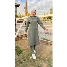 Bwest Uzun Tunik Kapşonlu Kenardan Yırtmaçlı Ikili Spor Takım - 3034 - Haki