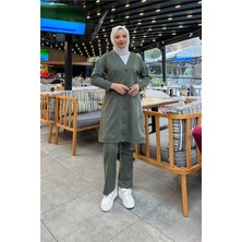 Sevda Düğmeli V Yakalı Sade Basic Eşofman Spor Ikili Takım - 3051 - Haki