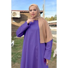 O Yaka Yırtmançlı Uzun Geniş Rahat Tunik Pantolon Sade Basic Spor Takımı - 03040.207 - Koyu Lila