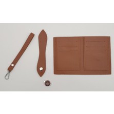 Angel Çanta Aksesuar Kartlıklı Cüzdan Içi Deri Seti Taba Renk Gümüş Metalli