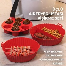 Güncel Çarşı Güncelçarşı Airfryer Ustası 3'lü Pişirme Seti, Silikon Airfryer Pişirme Kağıdı, Bpa Içermez, Yapışmaz Kolay Temizlenir Muffin Cupcake, Iki Bölmeli Silikon Pişirme Kabı