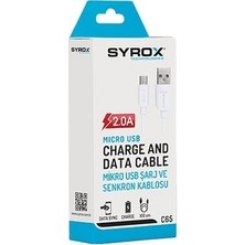 Syrox Micro USB Şarj ve Data Kablosu C65 2.0A 1mt Uyumlu