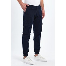 TheSeason Erkek Lacivert Gabardin Slim Fit Paçası Lastikli Kargo Cepli Pamuklu Esnek Pantolon