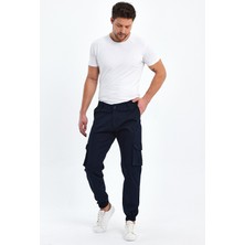 TheSeason Erkek Lacivert Gabardin Slim Fit Paçası Lastikli Kargo Cepli Pamuklu Esnek Pantolon