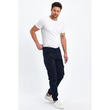 TheSeason Erkek Lacivert Gabardin Slim Fit Paçası Lastikli Kargo Cepli Pamuklu Esnek Pantolon