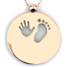 Altın Marketim 925 Ayar Rose Altın Kaplama El Ayak Doğum Gümüş Kolye