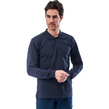 Frekans İş Güvenliği Polo Yaka Lacivert Uzun Kollu Sweatshirt Pike Örme Iş Tişörtü