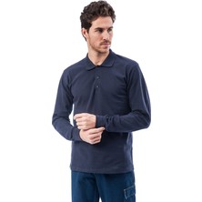 Frekans İş Güvenliği Polo Yaka Lacivert Uzun Kollu Sweatshirt Pike Örme Iş Tişörtü