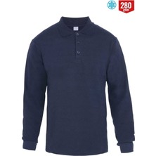 Frekans İş Güvenliği Polo Yaka Lacivert Uzun Kollu Sweatshirt Pike Örme Iş Tişörtü