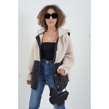 Zelish My Sister Siyah Kapitone Detaylı Kapüşonlu Peluş Mont