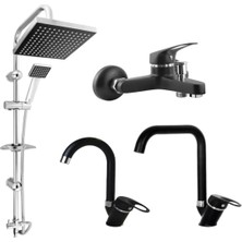 Bdl Armatür Siyah Krom 4’lü Set Lavabo-Banyo-Mutfak-Robot Duş Seti