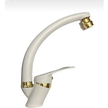 Bdl Armatür  Beyaz Gold Lüx Mutfak Eviye Prime Kalite Musluk Bataryası Çeşmesi Oynar Başlıklı