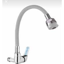 Bdl Armatür  Duvardan Tek Su Çıkışlı Beyaz 2 Fonksiyonlu Spiral Oynar Borulu Lavabo Mutfak Bataryası