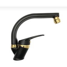 Bdl Armatür  Siyah Gold Lüx Lavabo Bataryası Musluğu Çeşmesi Oynar Başlıklı Çift Su Girişli