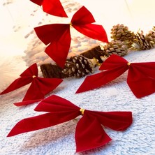 Vıp Deluxe 12 Adet 6 cm Kırmızı Fiyonk Süs Yılbaşı Ağacı Süsleri Noel Ağacı Süsleri Fiyonk Süsler