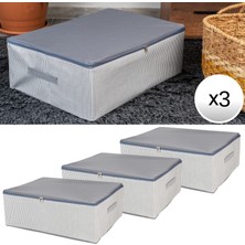 Nacarev 3 Adet Büyük Boy Çizgi Desen Baskılı Antrasit Baza Altı Düzenleyici Hurç Seti 60X40X20 cm