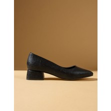 Alemdar Shoes Leon Siyah Kırışık Topuklu Kadın Ayakkabı