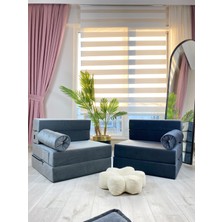 İmaj Home Minness  Tek Kişilik Katlanır Yataklı Koltuk-Babyface Kadife Antrasit 70X200&OTURUM YÜKSEKLIK29CM