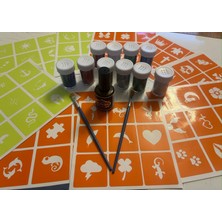 Airbrush Tattoo Simli Dövme Glitter Tattoo Kit 10 Tüp Sim 100 Şablon Hediyeli Mega Paket