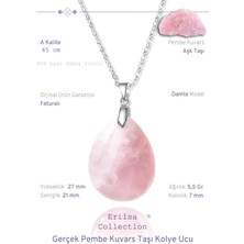 Tesbih Atölyesi Damla Model Gerçek Pembe Kuvars Taşı Gümüş Aparat Kolye