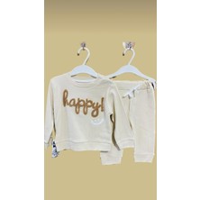 Uras Desing HAPPY NAKIŞLI UNİSEX BEBEK  ALT ÜST TAKIM FİTİLLİ  PAMUK