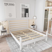 Renazzo Urban Model Beyaz Renk Çam Ahşap Karyola ve Iki Komodin Set