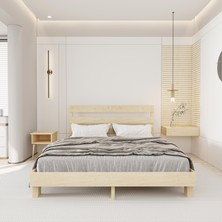 Renazzo Natura New Model Doğal Çam Ahşap Karyola ve Iki Komodin Set