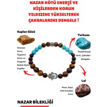 Doğal Taş Dünyası Nazar Doğaltaş Tılsım Bilekliği Lal Turkuaz Kaplan Gözü Doğal Taş Bileklik