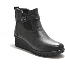 Beety 2008 Deri Siyah Ortopedik Dolgu Topuklu Kadın Anne Bot