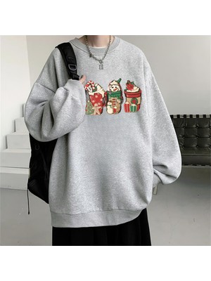 Touz Moda Happy Christmas Baskılı Siyah Unisex Oversize Bisiklet Yaka Sweatshirt