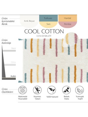 Cool Halı Cool Cotton Ccn 03 Multy Xw Makinede Yıkanabilir Kaymaz Tabanlı Naturel Pamuk Dokuma Bebek Halısı