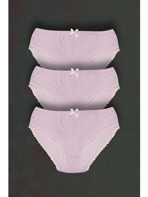 Gri Mor Tekstil 3'lü Kız Çocuk  Pamuk Dantelli Pembe Slip Külot