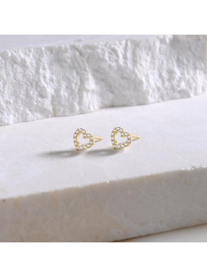 goldkupe 14 Ayar Altın Taşlı Kalp Küpe