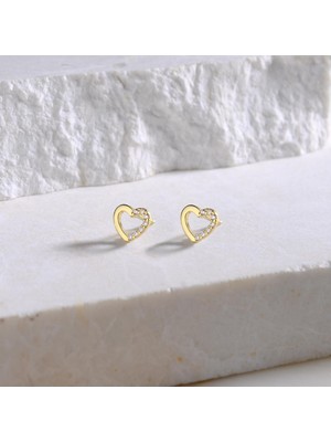 goldkupe 14 Ayar Altın Taşlı Kalp Küpe