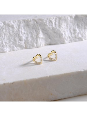 goldkupe 14 Ayar Altın Taşlı Kalp Küpe