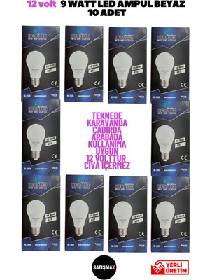 Proich 12 Volt 9 Watt LED Ampul Beyaz 10 Adet