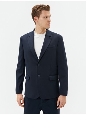 Koton Blazer Ceket Slim Fit Cep Detaylı Düğmeli Mono Yaka