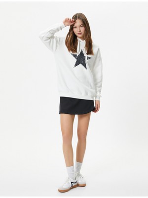 Koton Oversize Kapşonlu Sweatshirt Yıldız Baskılı Uzun Kollu