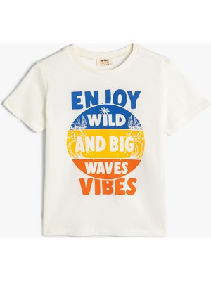 Koton Tişört Kısa Kollu Slogan Baskılı Pamuklu