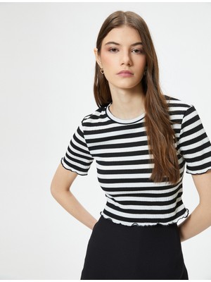 Koton Crop Tişört Ribanalı Kısa Kollu Pamuklu