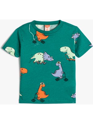 Koton Tişört Kısa Kollu Dinozor Grafik Baskılı Pamuklu