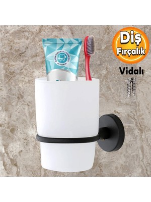 Badem10 Diş Fırçalık Vidalı Banyo Diş Fırçası Kabı Kutusu Siyah