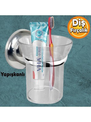 Badem10 Diş Fırçalık Yapışkanlı Banyo Diş Fırçası Kabı Kutusu Krom Kristal