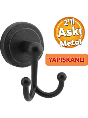 Badem10 Yapışkanlı Banyo Havluluk Bornoz Askısı Tutacağı Asacağı Asma Aparatı Metal Siyah Askılık Askılığı