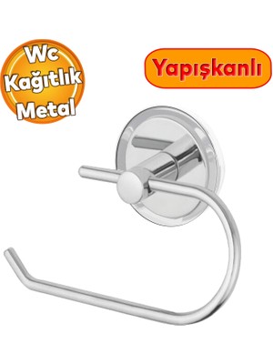 Badem10 Tuvalet Kağıtlık Yapışkanlı Açık Aparat Wc Kağıt Standı Bez Havluluk Paslanmaz Metal Sağlam Krom