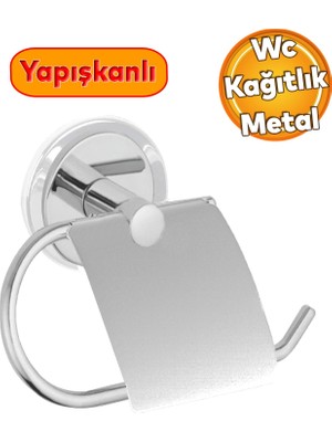 Badem10 Wc Kağıt Standı Yapışkanlı Tuvalet Kağıtlık Aparat Kapaklı Paslanmaz Metal Sağlam Krom