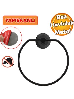 Badem10 Siyah Bez Havluluk Aparatı Yapışkanlı Lavabo Banyo Mutfak Standı Bez Havlu Askısı Paslanmaz Metal